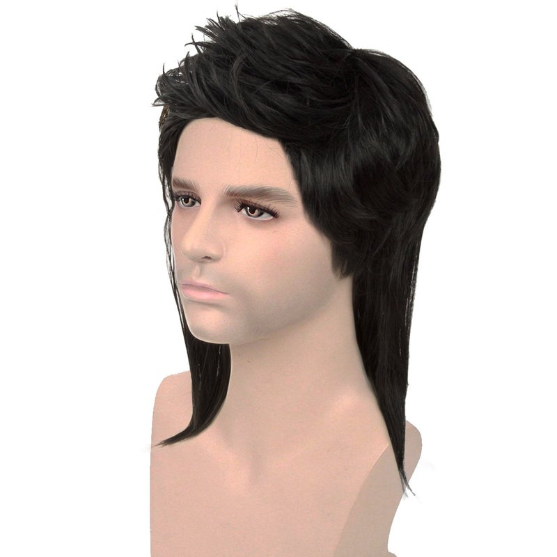 Acecharming Black Mullet wigs,70s 80s Rocking Dube Wig Punk Rocker Disco Mullet Wig - Image 3
